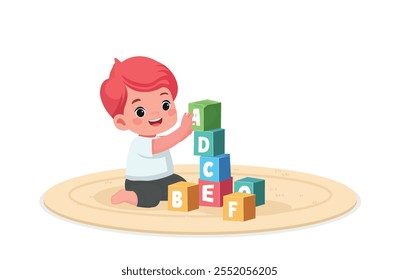 cute little kid baby boy playing with colorful bricks