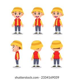 Cute little kid boy 2 character turn around with happy expression and standing poses