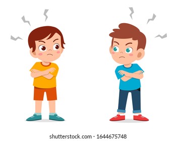 cute little kid boy angry each other