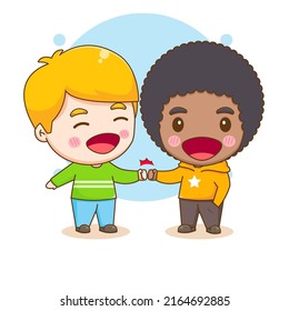 cute little kid boy do bro fist with his friend. Chibi cartoon character