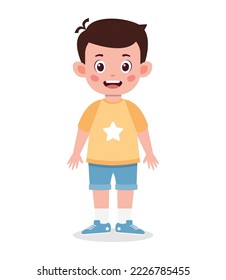 Cute little kid boy feel happy cartoon illustration