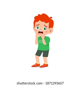cute little kid boy feeling scared and shocked expression gesture