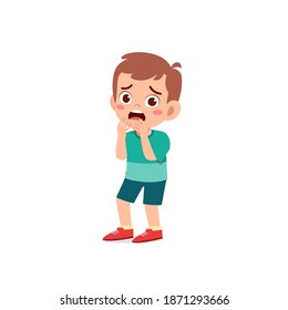 cute little kid boy feeling scared and shocked expression gesture