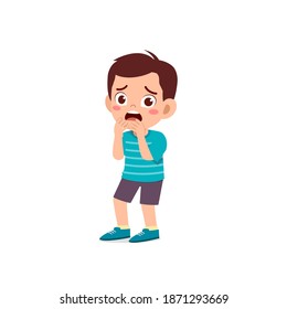 cute little kid boy feeling scared and shocked expression gesture