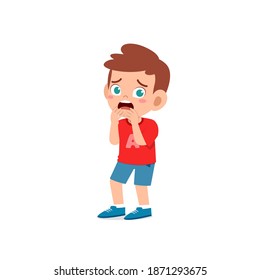 cute little kid boy feeling scared and shocked expression gesture