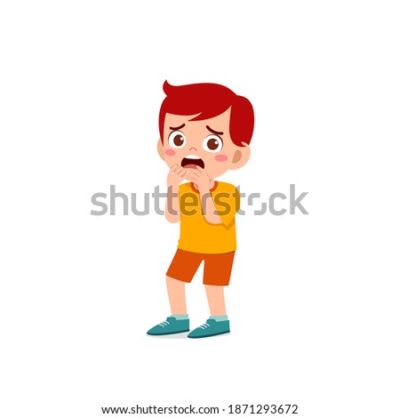 cute little kid boy feeling scared and shocked expression gesture