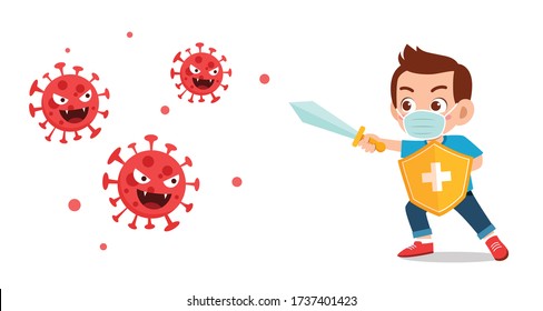 cute little kid boy fight against corona virus