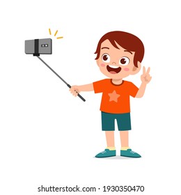 cute little kid boy pose and selfie in front of camera