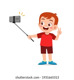 cute little kid boy pose and selfie in front of camera