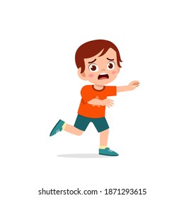 cute little kid boy scared and run expression gesture