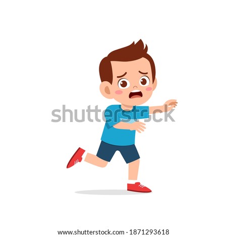 cute little kid boy scared and run expression gesture