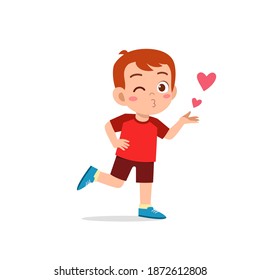 cute little kid boy show love and kiss pose expression