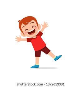 cute little kid boy show happy and celebrate pose expression