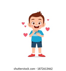 cute little kid boy show love and kiss pose expression