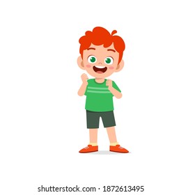cute little kid boy show happy and friendly pose expression