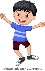 Cute little kid boy show happy and celebrate pose expression