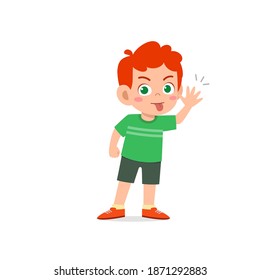 cute little kid boy showing grimace face expression gesture