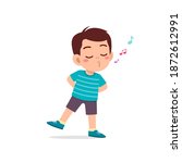 cute little kid boy stand and whistling with mouth