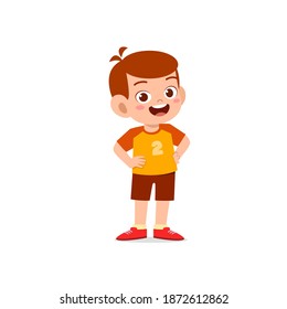 cute little kid boy stand smile with arm on hip pose expression