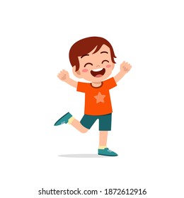 cute little kid boy stand happy celebrating pose expression