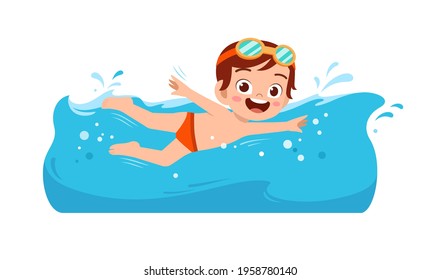 cute little kid boy swim under water on summer holiday