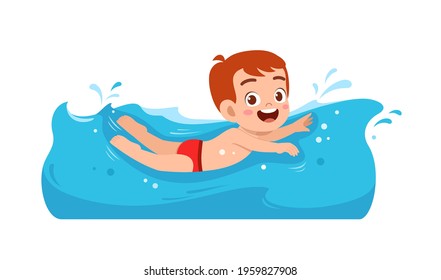 cute little kid boy swim under water on summer holiday