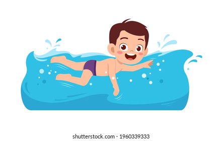 cute little kid boy swim under water on summer holiday