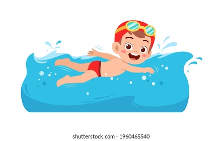 cute little kid boy swim under water on summer holiday - Shutterstock ID 1960465540