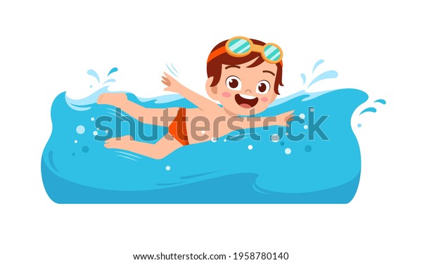 Cute Little Kid Boy Swim Under Stock Vector (Royalty Free) 1958780140 ...