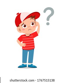 cute little kid boy think with question mark