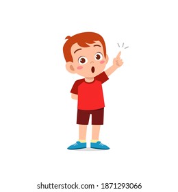 cute little kid boy thinking and has an idea face expression gesture