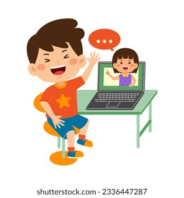 cute little kid boy use laptop 