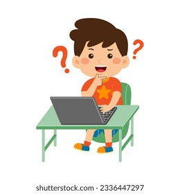 cute little kid boy use laptop 