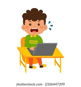 cute little kid boy use laptop 