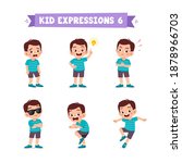 cute little kid boy in various expressions and gesture set