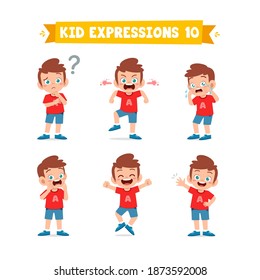 Cute Little Kid Boy In Various Expressions And Gesture Set