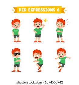 Cute Little Kid Boy In Various Expressions And Gesture Set