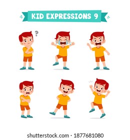 Cute Little Kid Boy In Various Expressions And Gesture Set