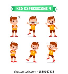 Cute Little Kid Boy In Various Expressions And Gesture Set