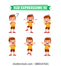 Cute Little Kid Boy In Various Expressions And Gesture Set