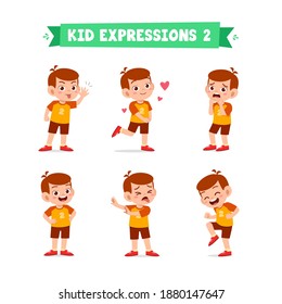 Cute Little Kid Boy In Various Expressions And Gesture Set