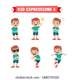 Cute Little Kid Boy In Various Expressions And Gesture Set