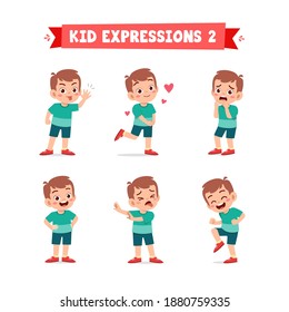 Cute Little Kid Boy In Various Expressions And Gesture Set