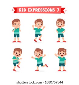 Cute Little Kid Boy In Various Expressions And Gesture Set