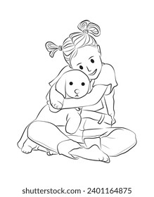 cute little kid with dog puppy pose character cartoon illustration