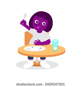 Cute little kid feel full stop to eat