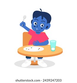 Cute little kid feel full stop to eat