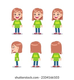 Cute little kid girl 2 character turn around with happy expression and standing poses