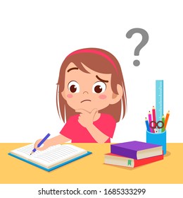 cute little kid girl confused do homework
