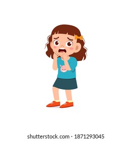 cute little kid girl feeling scared and shocked expression gesture